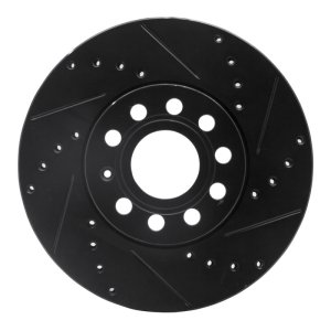 Audi A3 Brake Rotor (1) - Front Right - R1 Concepts - Drilled & Slotted - Black - `05-`25